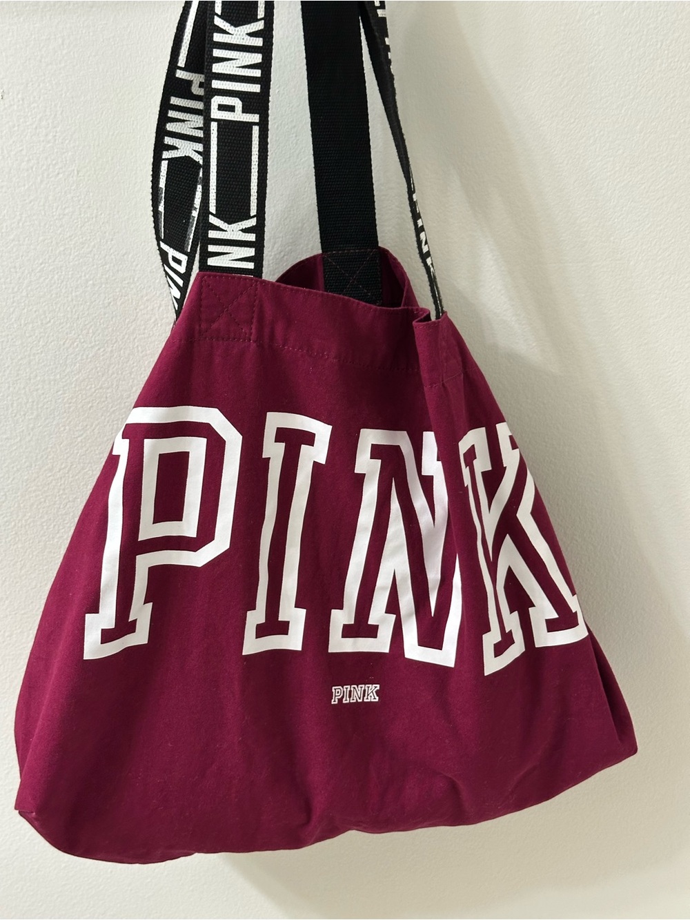 PINK Victoria's Secret Maroon Canvas Tote with Black Branded Strap